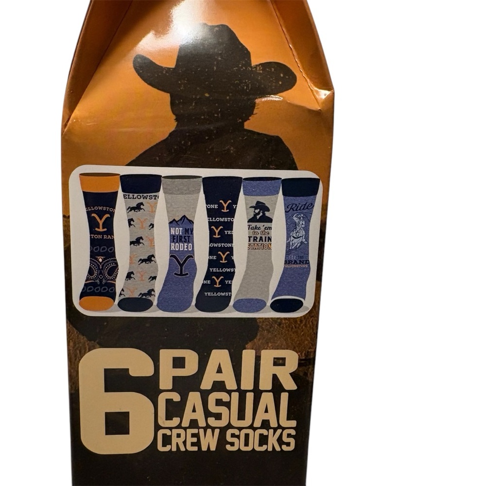 YELLOWSTONE Casual Crew Socks 6‎ Pair Unisex NIB Men 7-12 Women 8-13